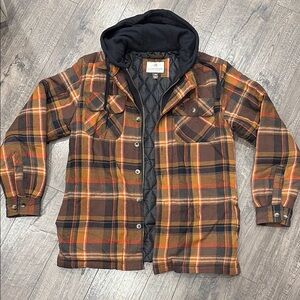 Legendary Whitetails Men's Orange Plaid Hooded Shirt Jacket